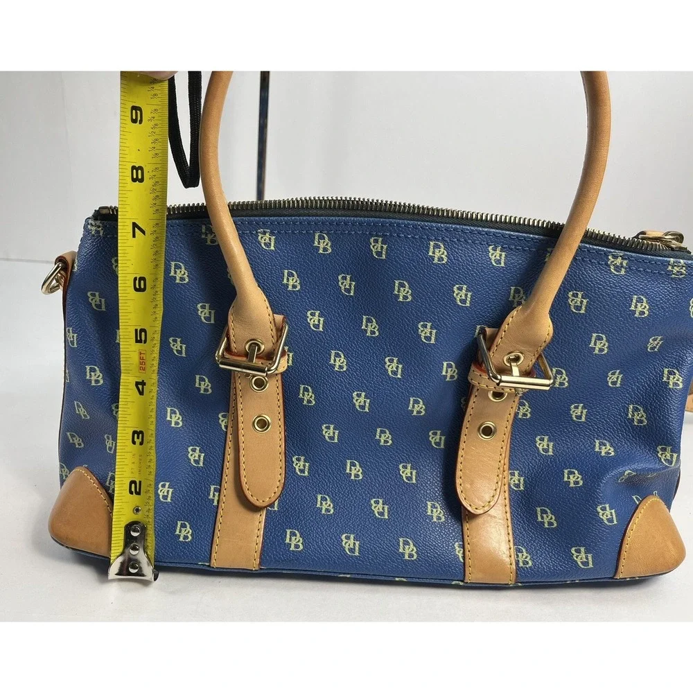 Dooney & Bourke Blue & Tan Monogram Satchel Purse w/ Wallet Glasses Case ID Hold